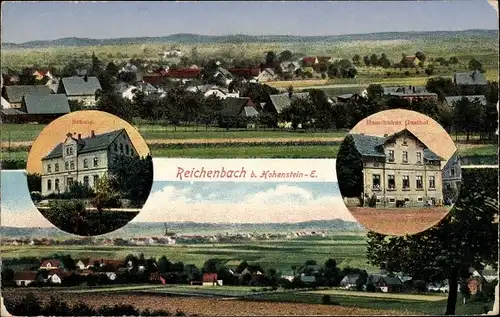 Ak Reichenbach Callenberg in Sachsen, Gasthof, Schule, Ortsansichten