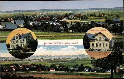 Ak Reichenbach Callenberg in Sachsen, Gasthof, Schule, Ortsansichten