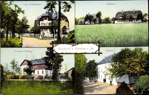 Ak Walddorf bei Werdau Langenbernsdorf in Sachsen, Försterei, Forstamt Trünzig, Gasthof, Waldfrieden