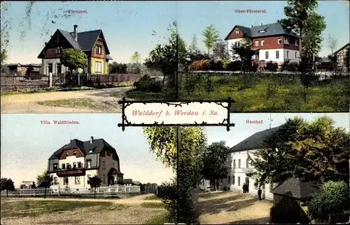 Ak Walddorf bei Werdau Langenbernsdorf in Sachsen, Gasthof, Oberförsterei, Villa Waldfrieden