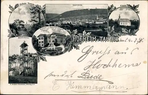 Ak Hofheim am Taunus Hessen, Meisterturm, Kapelle, Kurhaus, Nervenheilanstalt