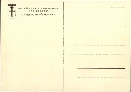 Künstler Ak Richter, Bad Elster im Vogtland, Dr. Köhler's Sanatorium, Aufgang im Haupthaus