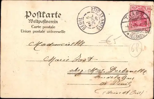 Litho Thann Elsass Haut Rhin, Gesamtansicht, Eichenlaub