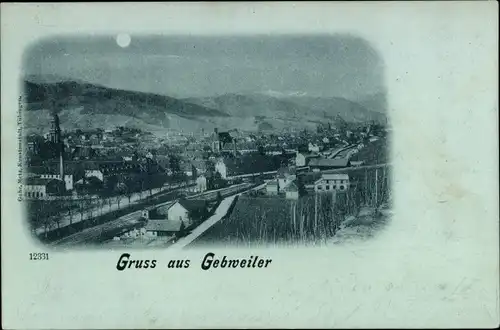 Mondschein Ak Guebwiller Gebweiler Elsass Haut Rhin, Totalansicht