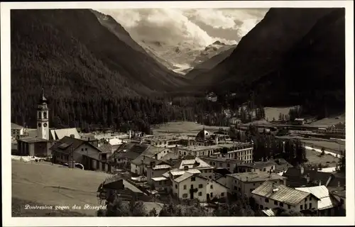 Ak Pontresina Kanton Graubünden Schweiz, Ort gegen das Rosegtal