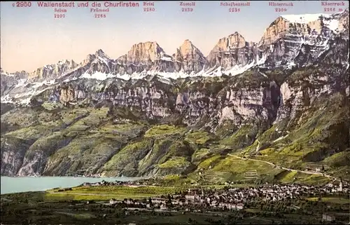 Ak Walenstadt Kanton Sankt Gallen, Ort und die Churfirsten, Panorama