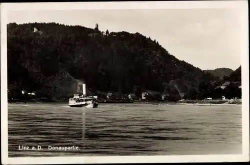 Ak Linz an der Donau Oberösterreich, Donaupartie, Dampfer