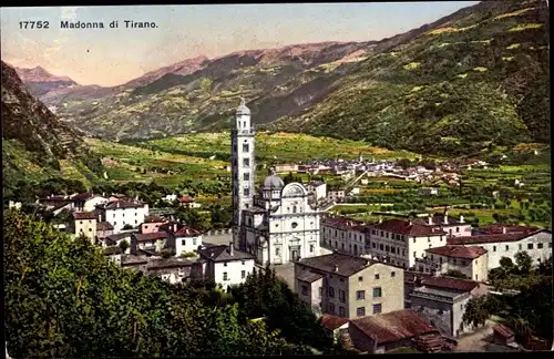 Ak Tirano Lombardia, Blick auf den Ort mit Kirche