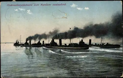 Ak Deutsche Kriegsschiffe, Hochsee Torpedoboote zum Manöver auslaufend