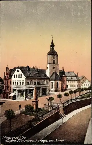 Ak Meerane in Sachsen, Kirche, Pfarrhaus, Kriegerdenkmal