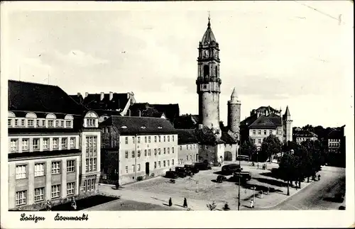 Ak Bautzen in der Lausitz, Blick auf den Kornmarkt, Reichenturm, Wendischer Turm, Alte Kaserne