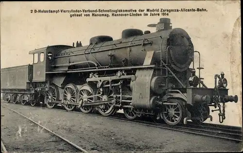 Ak Spanische Eisenbahn, Dampflok, Madrid Zaragozza Alicante Bahn, Hanomag