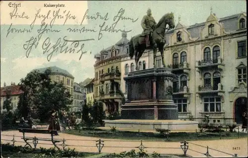Ak Erfurt in Thüringen, Kaiserplatz, Reiterstandbild