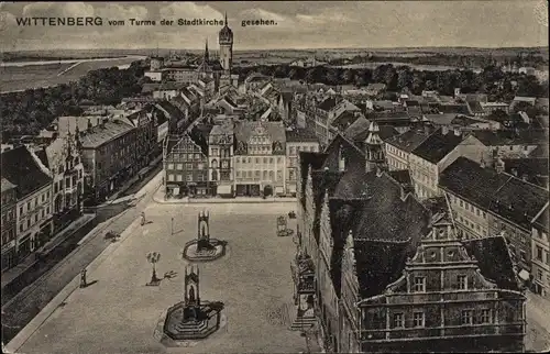 Ak Lutherstadt Wittenberg, Blick vom Turm der Stadtkirche aus