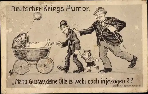 Künstler Ak Scheuermann, Willi, Deutscher Kriegs Humor, Vater mit Kinderwagen