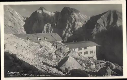 Ak Garmisch Partenkirchen in Oberbayern, Knorrhütte mit Hochwanner, Zugspitze