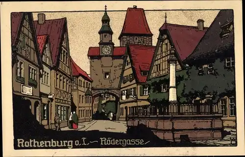 Steindruck Ak Rothenburg ob der Tauber Mittelfranken, Rödergasse