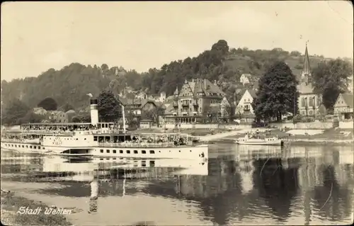 Ak Stadt Wehlen an der Elbe Sachsen, Salondampfer Leipzig, Blick auf den Ort