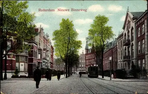 Ak Rotterdam Südholland Niederlande, Nieuwe Binneweg, Straßenbahn