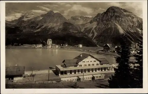 Ak Arosa Kanton Graubünden Schweiz, Bahnhof und Obersee