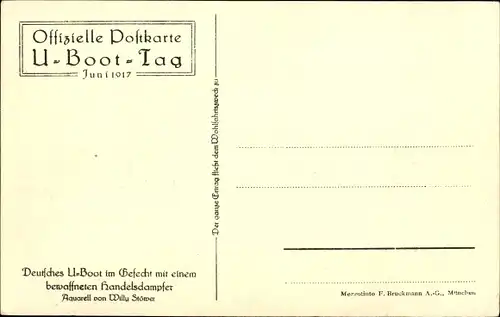 Künstler Ak Stöwer, Willy, Deutsches U Boot im Gefecht mit einem Handelsdampfer im Sperrgebiet