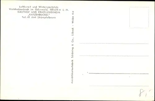 Ak Waldkatzenbach Waldbrunn im Odenwald, Gasthof und Erholungsheim Katzenbuckel