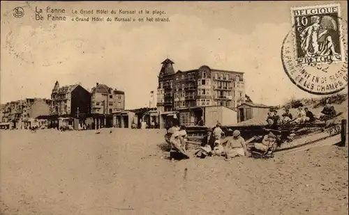 Ak La Panne De Panne Westflandern, Le Grand Hotel du Kursaal et la plage
