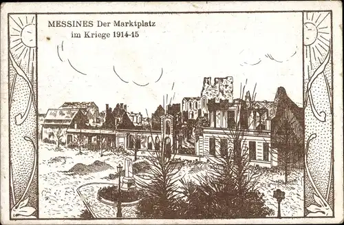 Künstler Ak Messines Mesen Westflandern, Marktplatz im Krieg 1914-15