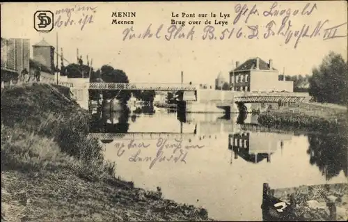 Ak Menin Menen Meenen Lys Westflandern, Le Pont sur la Lys