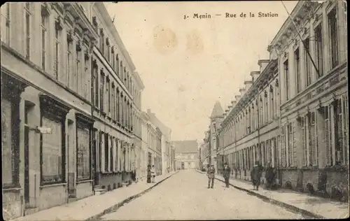 Ak Menin Menen Meenen Lys Westflandern, Rue de la Station