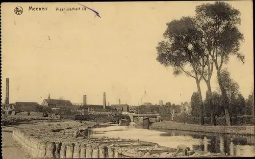 Ak Menin Menen Meenen Lys Westflandern, Vlasnijverheid, Fluss, Fabriken