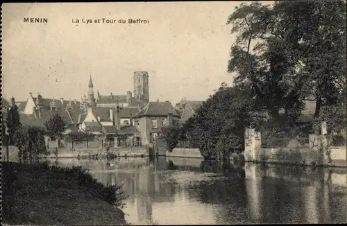 Ak Menin Menen Meenen Lys Westflandern, La Lys et Tour du Beffroi