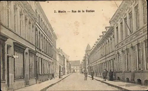 Ak Menin Menen Meenen Lys Westflandern, Rue de la Station