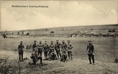 Ak Deutsche Soldaten in Uniformen, bombensichere Unterkunftstände, I WK