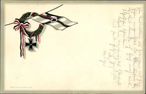 Ak Propaganda Kaiserreich, Eisernes Kreuz, Kranz, Fahne