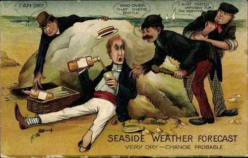 Ak Seaside weather forecast, very dry, change probable, Trinker und Räuber am Strand