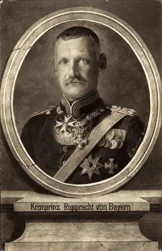 Passepartout Ak Kronprinz Rupprecht von Bayern, Portrait in Uniform, Orden