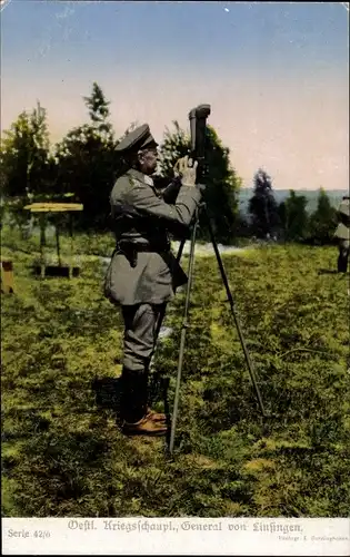 Ak General Alexander von Linsingen, Blick durch ein Scherenfernrohr,Östlicher Kriegsschauplatz,I. WK