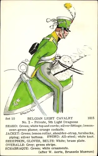 Ak Belgian Light Cavalry, Private, 5th Light Dragoons, belgischer Soldat, Tschako