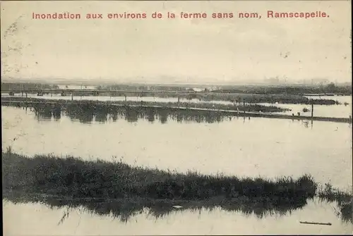 Ak Ramskapelle Nieuwpoort Westflandern, Inondation aux environs de la ferme sans nom