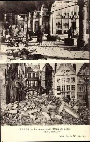 Ak Ypres Ypern Flandern, Le Nieuwerck, Hotel de Ville, Kriegszerstörung I. WK