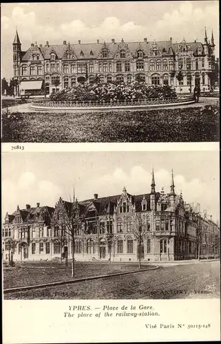 Ak Ypres Ypern Flandern, Place de la Gare