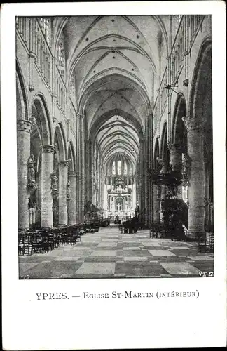 Ak Ypres Ypern Flandern, Eglise St Martin, Interieur