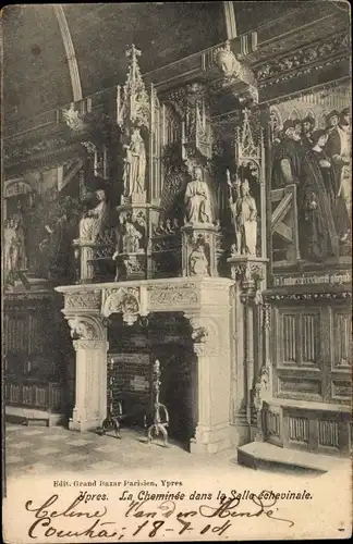 Ak Ypres Ypern Flandern, La Cheminee dans la Salle echevinale