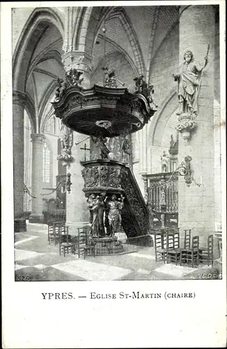 Ak Ypres Ypern Flandern, Eglise St Martin, Chaire