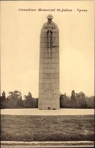 Ak Ypres Ypern Flandern, Canadian Memorial St Julien