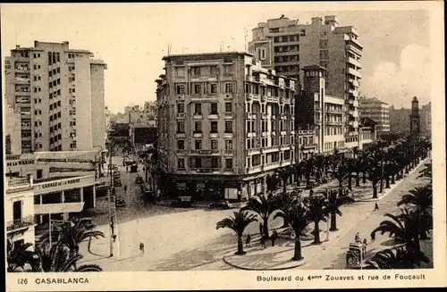 Ak Casablanca Marokko, Boulevard du 4eme Zouaves et rue de Foucault, Garage de la Marine