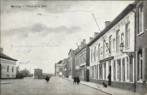 Ak Wervik Wervicq Westflandern, Place de la Gare