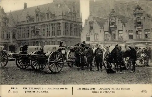 Ak Furnes Veurne Westflandern, Artillerie sur la place