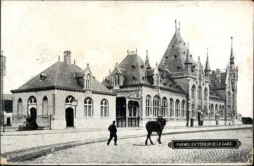 Ak Furnes Veurne Westflandern, Exterieur de la Gare